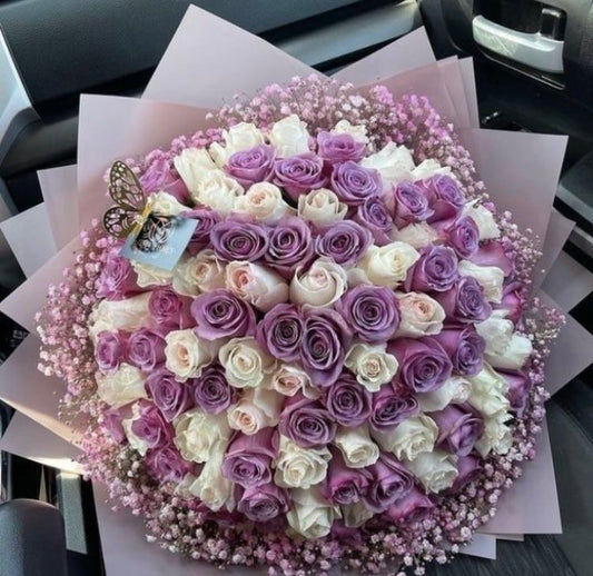 101 Purple & White Roses