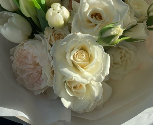 White Roses With White Tulips